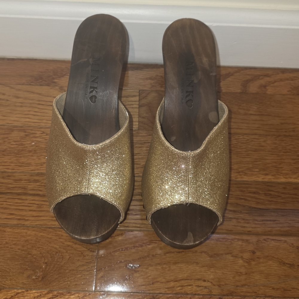 Mink shoes Microglitter wooden heel and platform